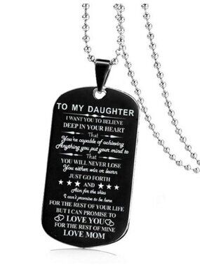 To My Daughter Love Mom Engraved Appreciation Black Silver Dog Tag Necklace